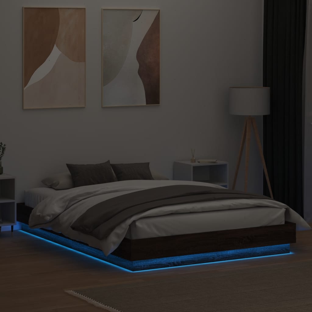vidaXL Estrutura de cama com luzes LED 160x200 cm carvalho castanho