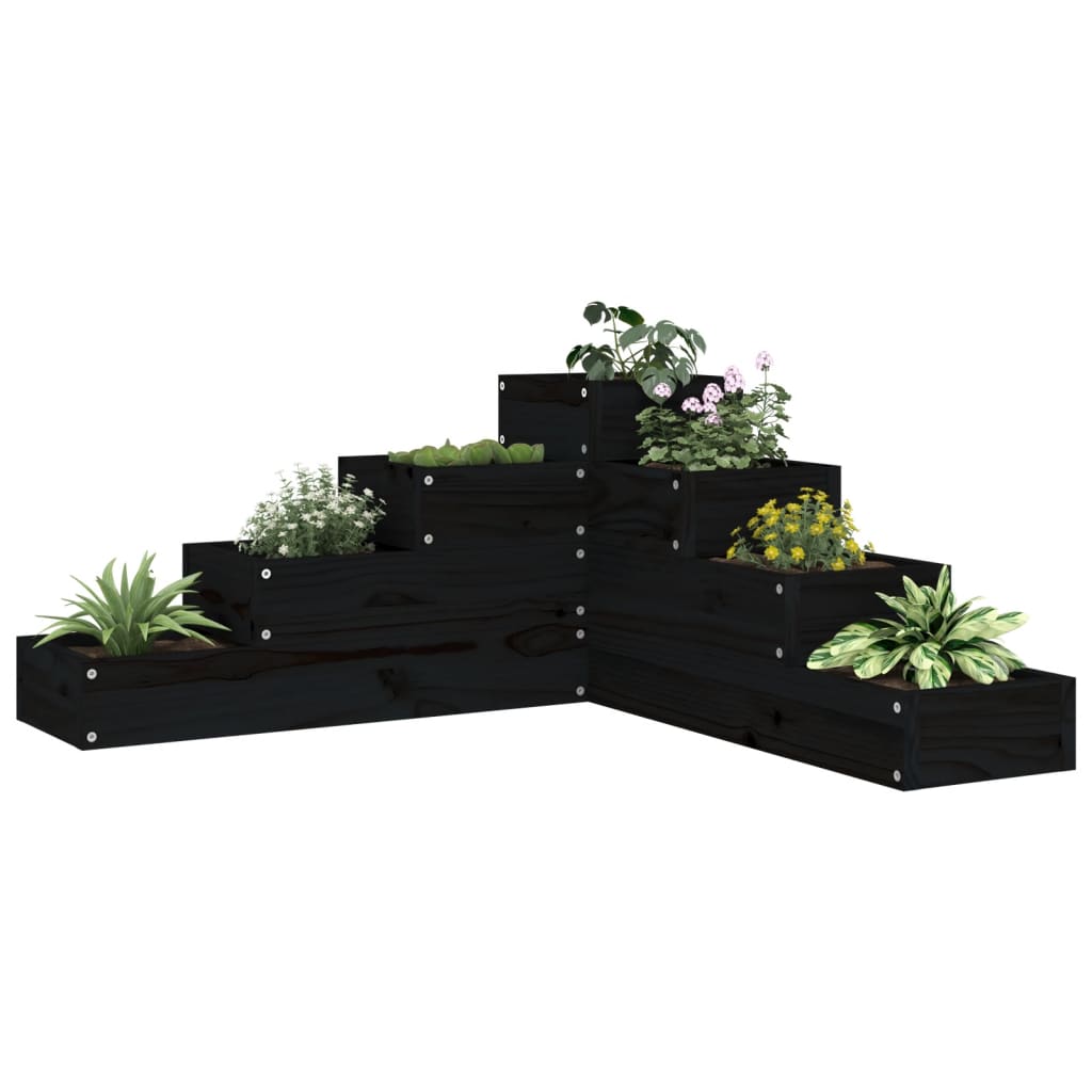 vidaXL Floreira de jardim c/ 4 níveis 80,5x79x36cm pinho maciço preto