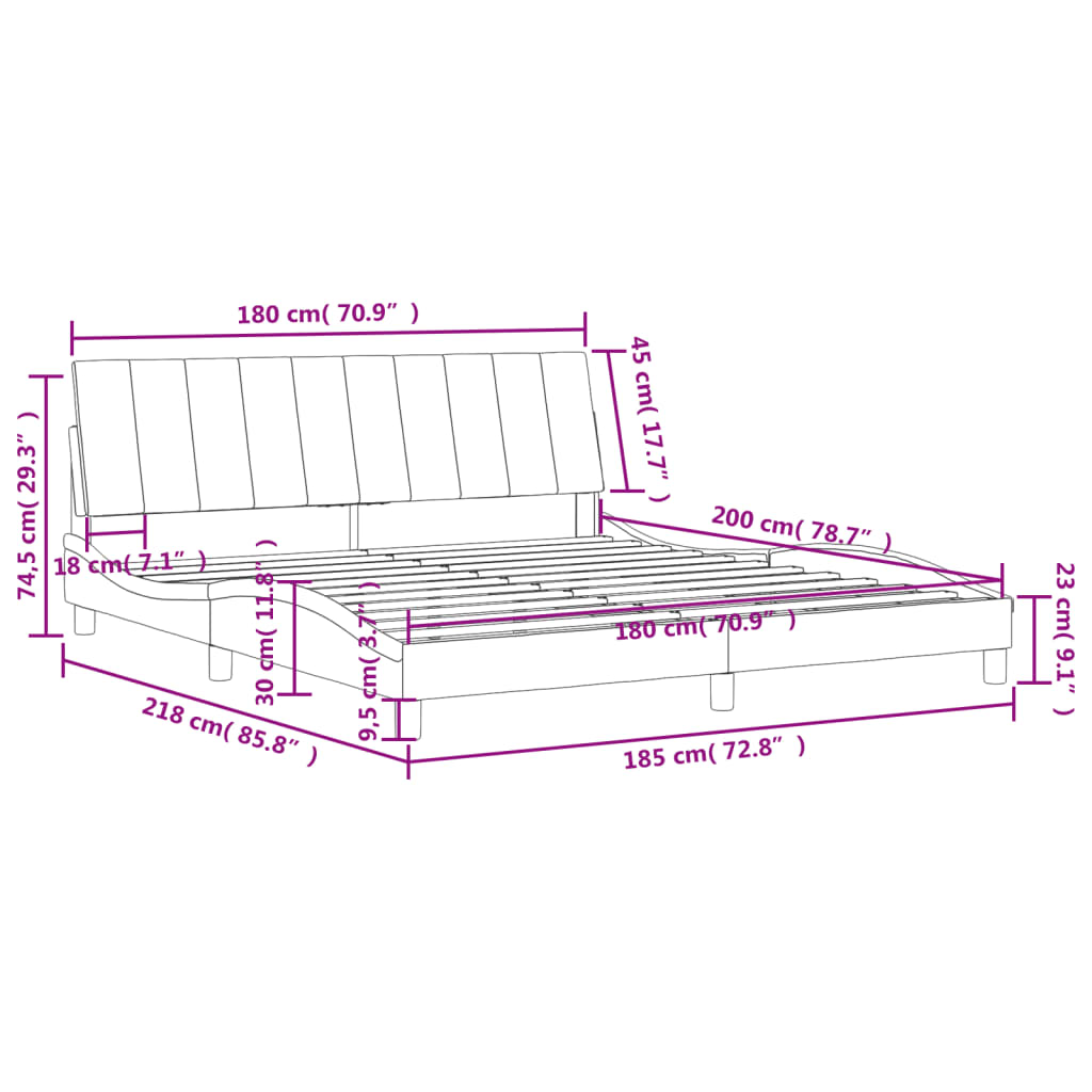 vidaXL Estrutura de cama c/ cabeceira 180x200 cm veludo cinzento-claro
