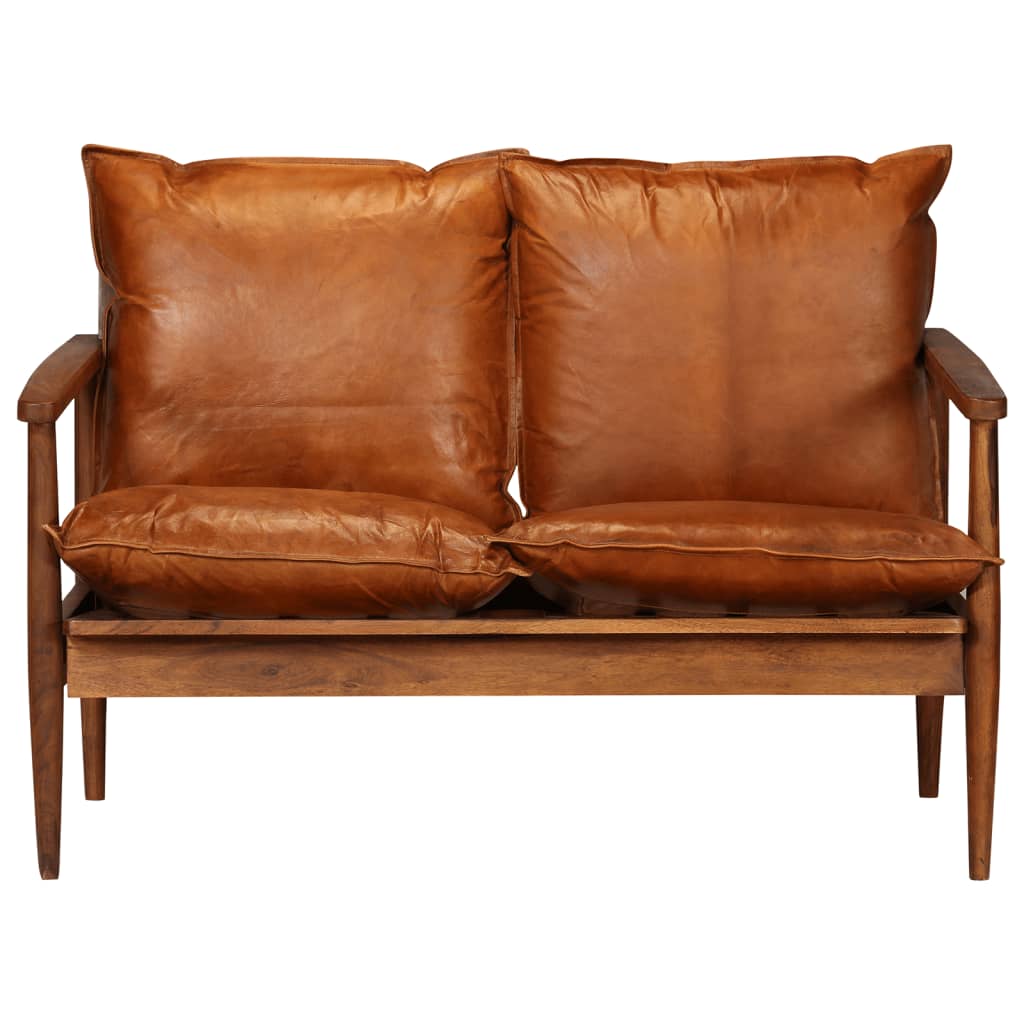 vidaXL 2 pcs conjunto de sofás couro genuíno e acácia maciça castanho