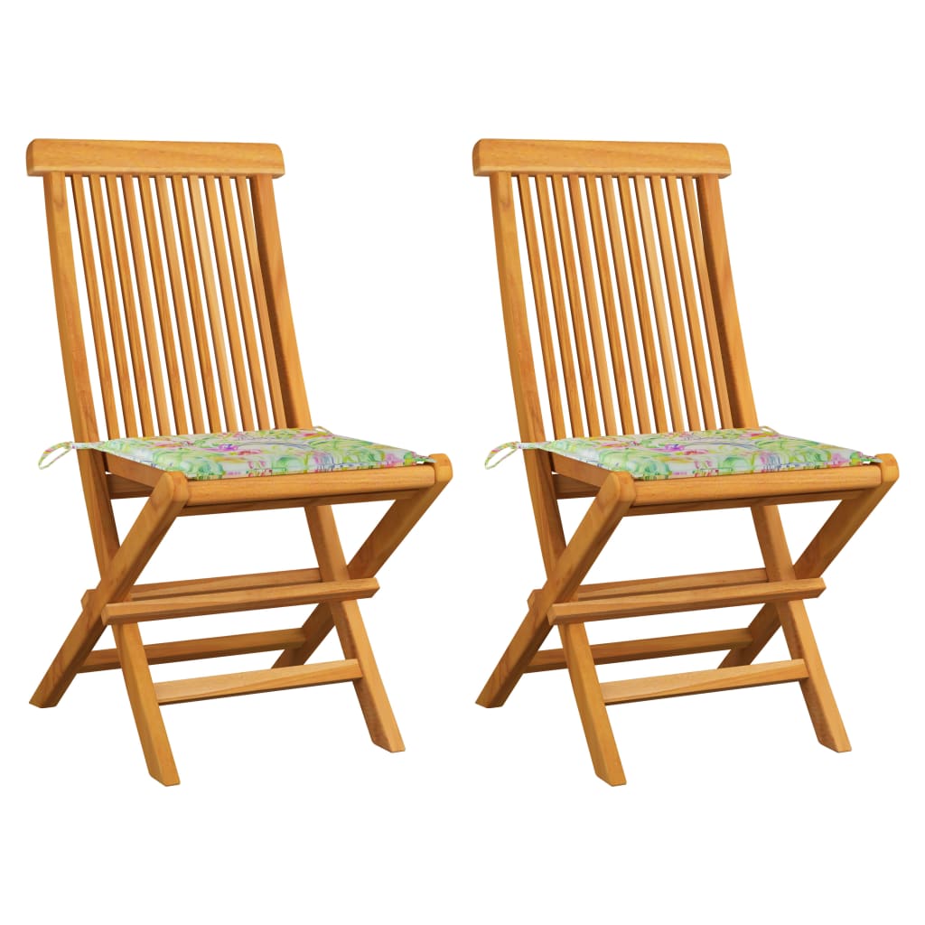 vidaXL Cadeiras de jardim c/ almofadões padrão de folhas 2 pcs teca