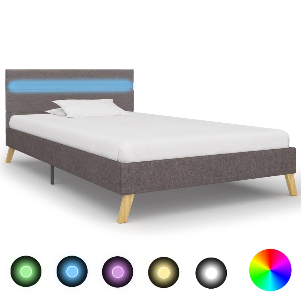 vidaXL Estrutura de cama com LED 100x200 cm tecido cinzento-claro