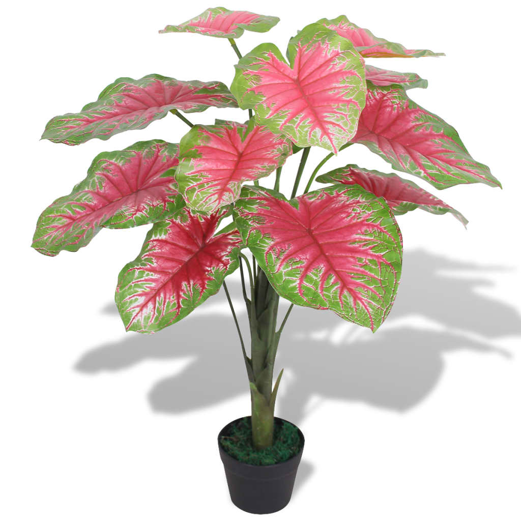vidaXL Planta caládio artificial com vaso 85 cm verde e vermelho