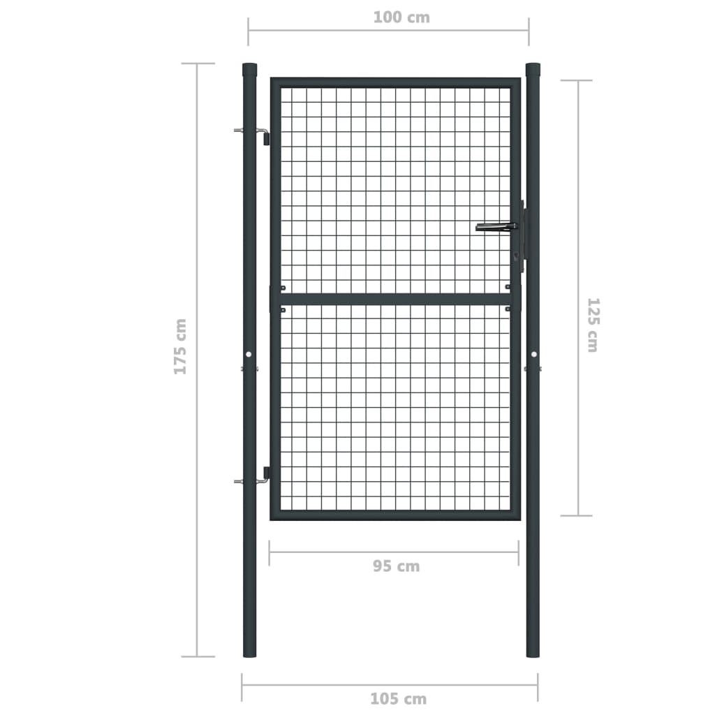 vidaXL Portão de jardim em rede aço galvanizado 100x175 cm cinzento
