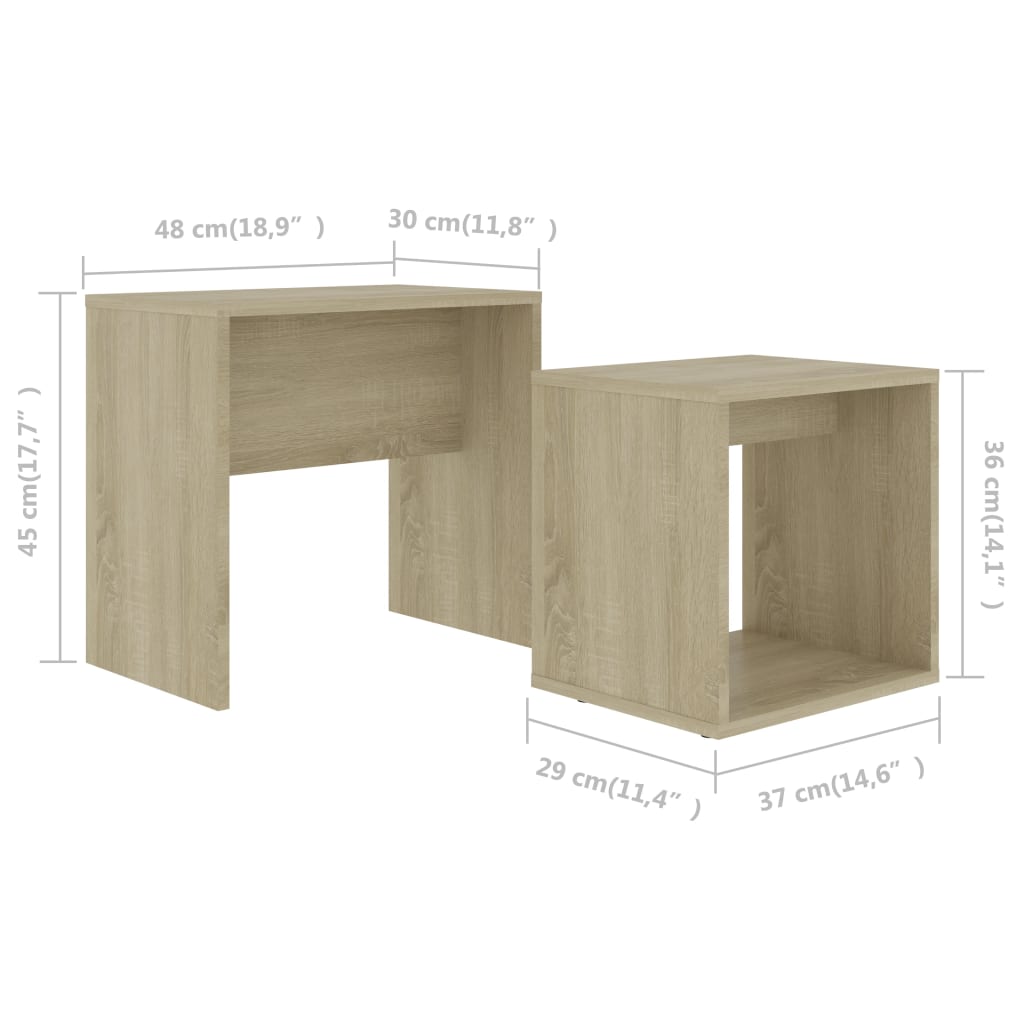vidaXL Conjunto mesas centro 48x30x45 cm contraplacado carvalho sonoma