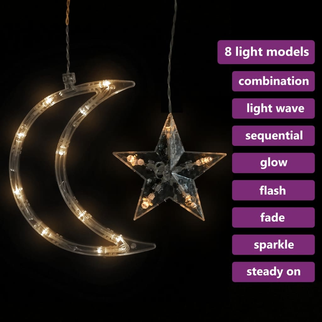 vidaXL Estrelas e luas de luz + controlo remoto 345 LEDs branco quente