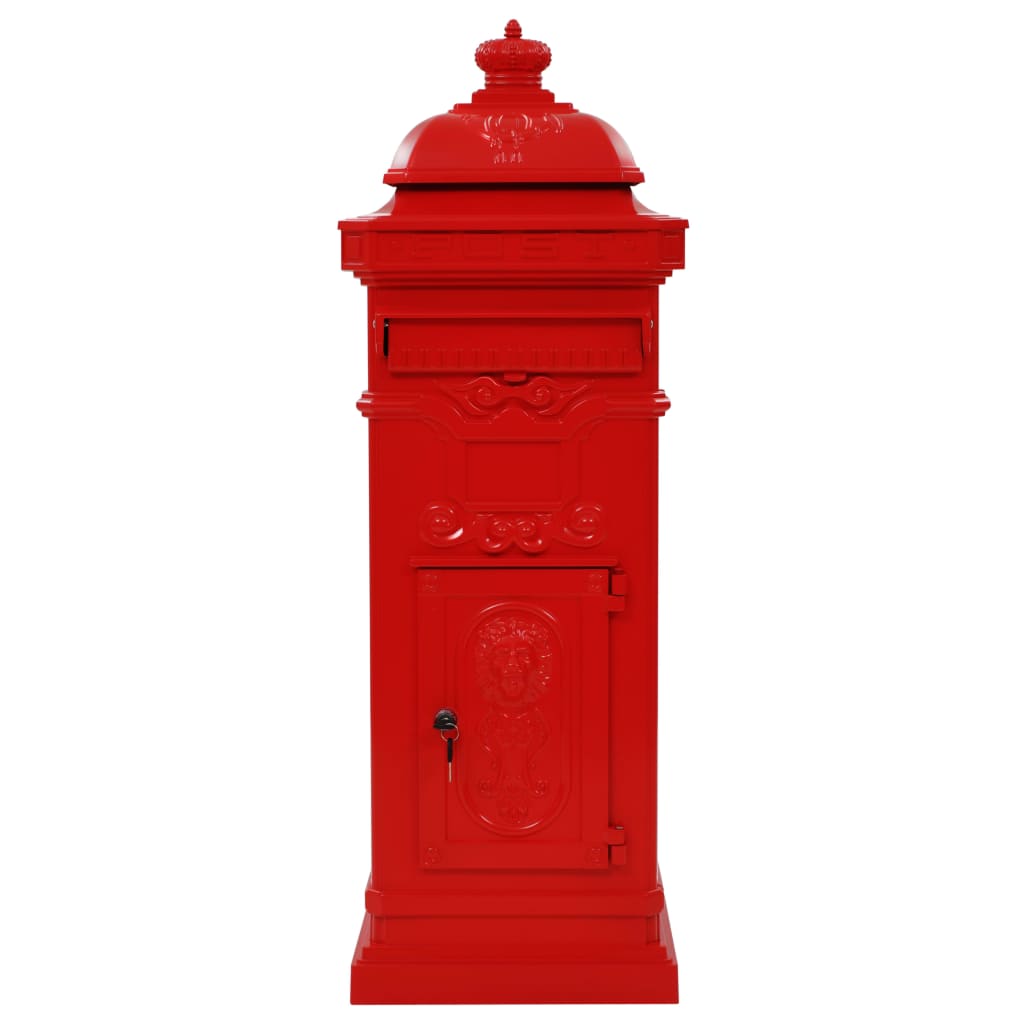 vidaXL Caixa correio coluna vintage alumínio inoxidável vermelho