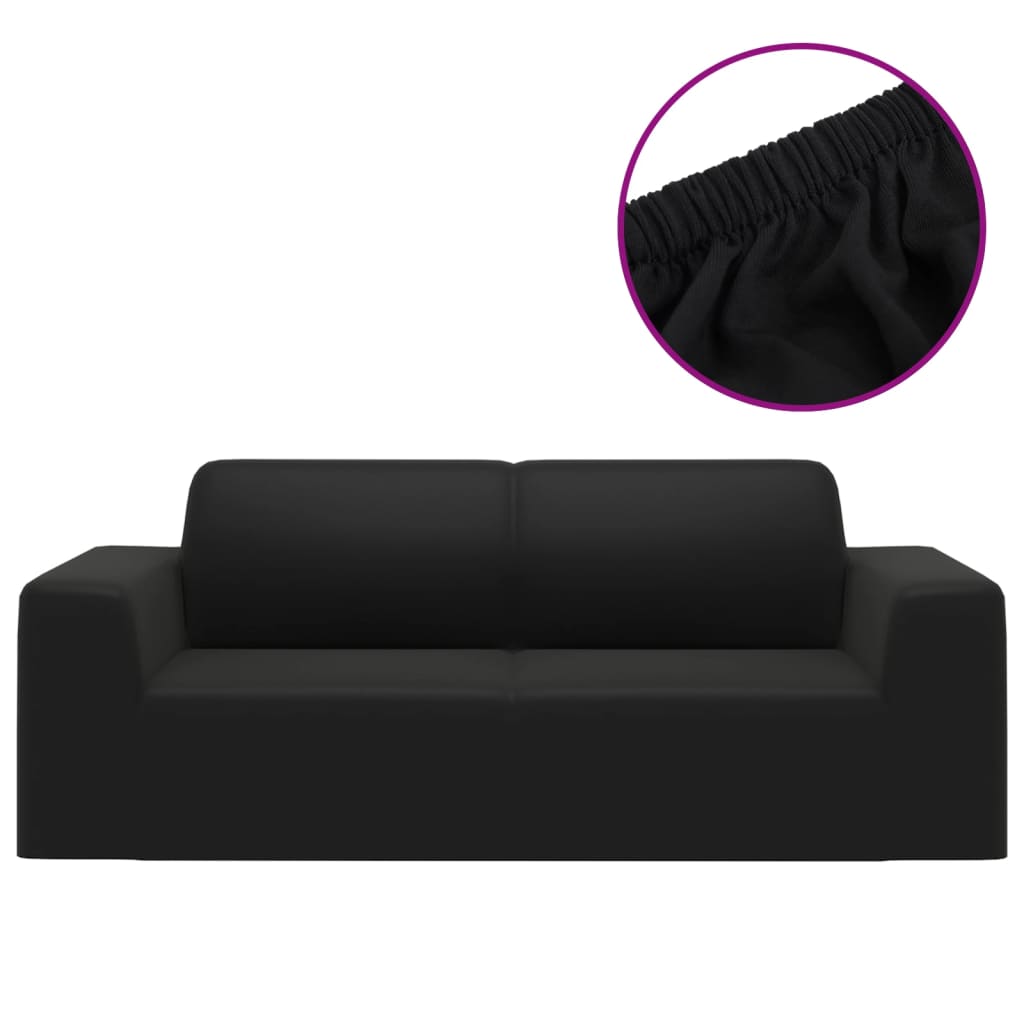 vidaXL Capa para sofá de 2 lugares elástica jersey de poliéster preto