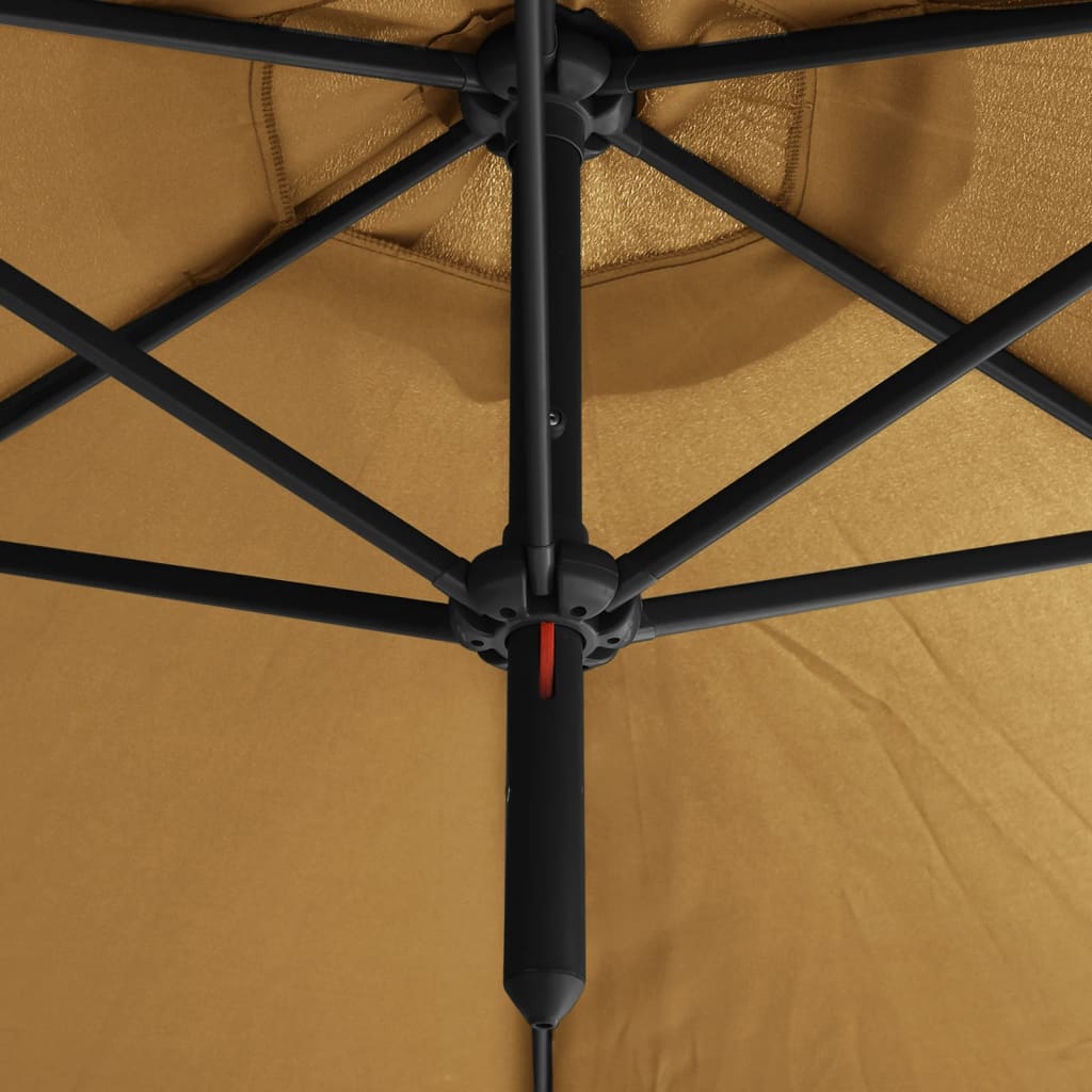 vidaXL Guarda-sol duplo com mastro de aço 600 cm cinza-acastanhado