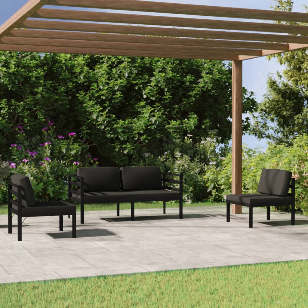 vidaXL 4 pcs conjunto lounge jardim com almofadões alumínio antracite
