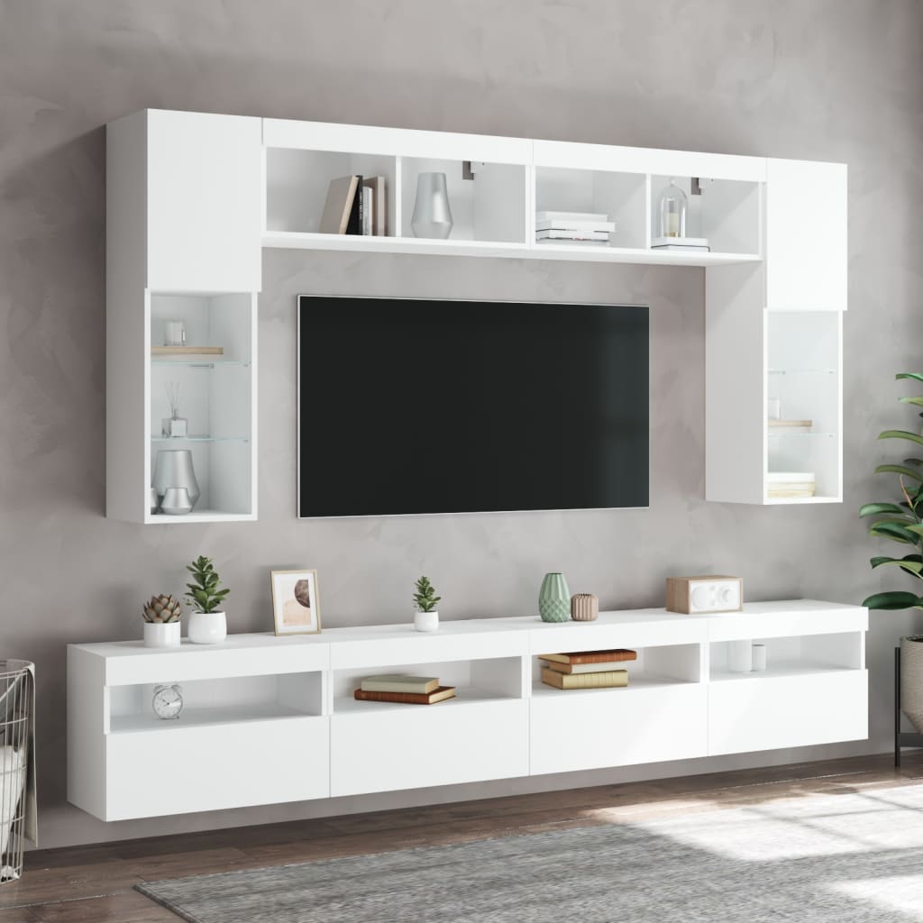 vidaXL 8 pcs conjunto de móveis de parede para TV com luzes LED branco