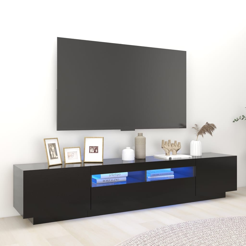vidaXL Móvel de TV com luzes LED 200x35x40 cm preto