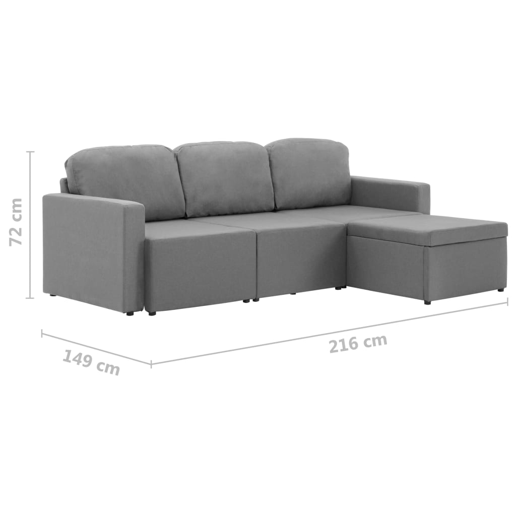 vidaXL Sofá-cama modular de 3 lugares tecido cinzento-claro