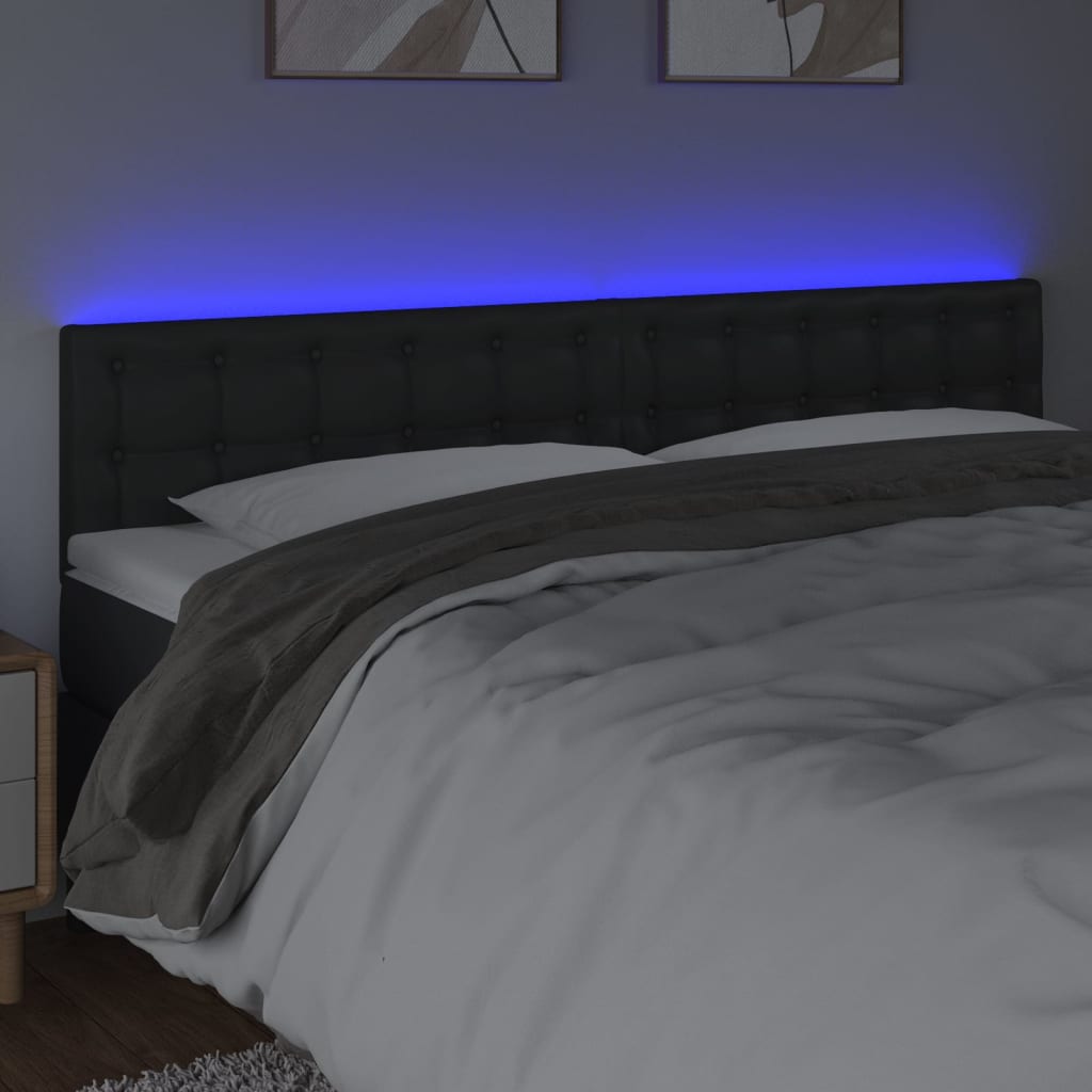vidaXL Cabeceira de cama c/ LED couro artificial 200x5x78/88 cm preto
