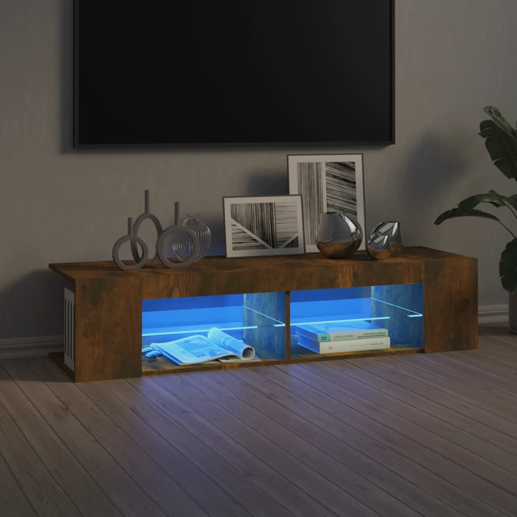 vidaXL Móvel de TV com luzes LED 135x39x30 cm cor carvalho fumado