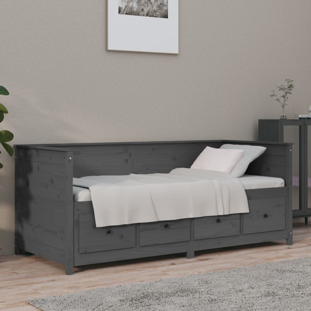 vidaXL Sofá-cama 90x190 cm madeira de pinho maciça cinzento