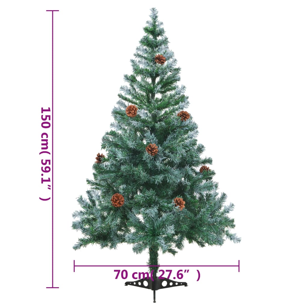vidaXL Árvore de Natal pré-iluminada geada c/ bolas e pinhas 150 cm