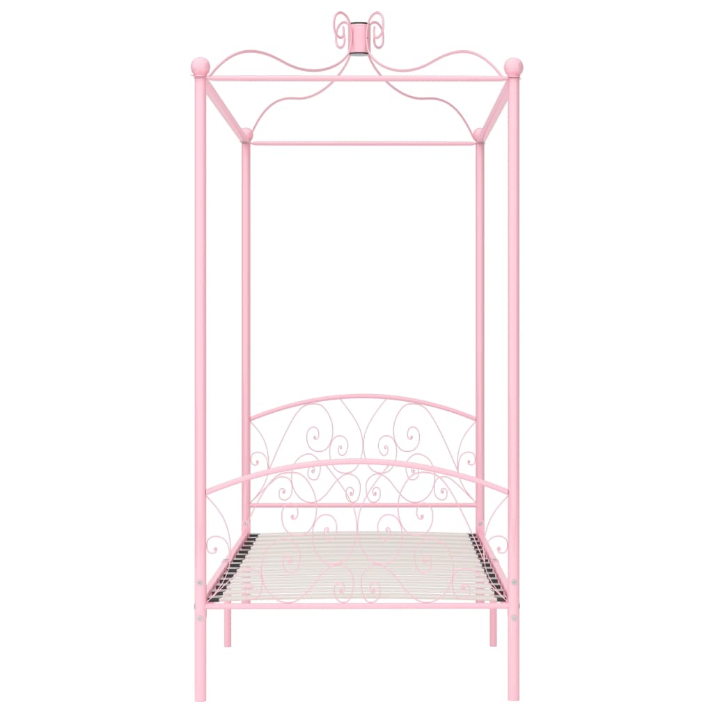 vidaXL Estrutura de cama com dossel 100x200 cm metal cor-de-rosa