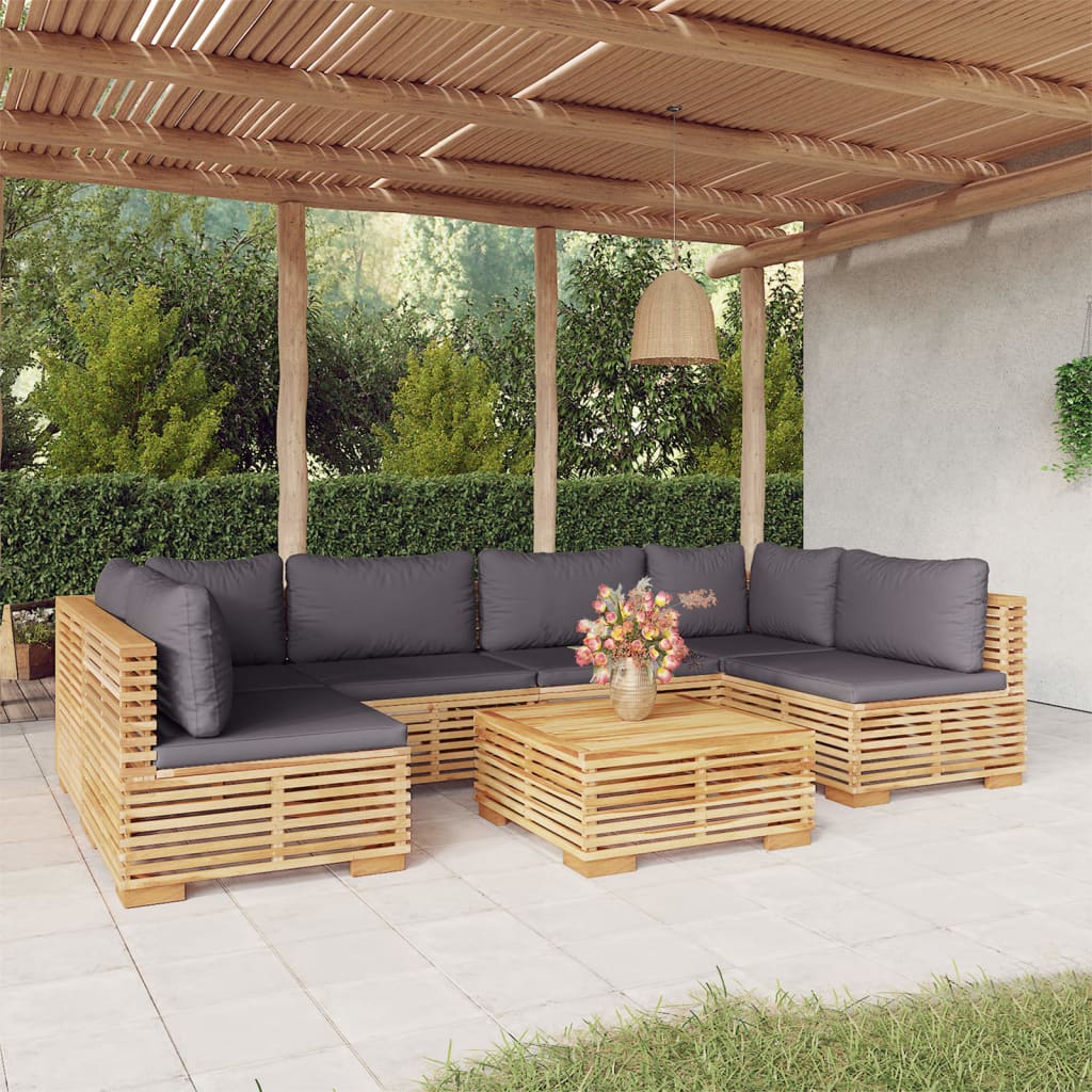 vidaXL 7 pcs conjunto lounge jardim c/ almofadões madeira teca maciça