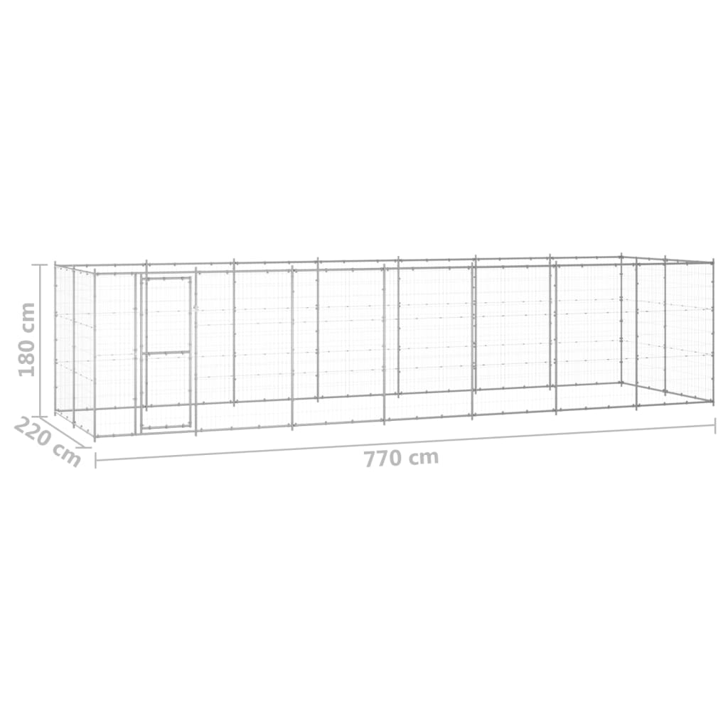 vidaXL Canil de exterior 16,94 m² aço galvanizado