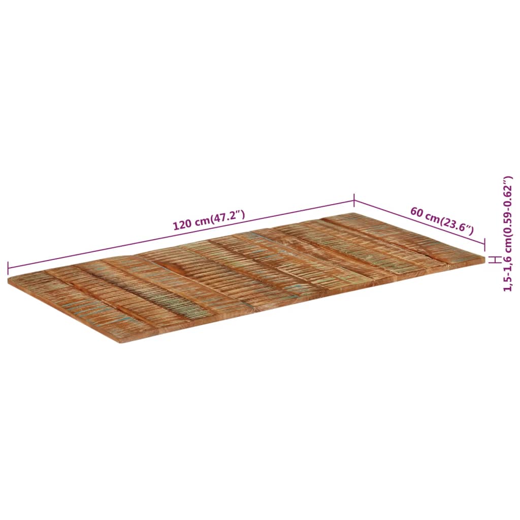 vidaXL Tampo de mesa 120x60x(1,5-1,6) cm madeira recuperada maciça