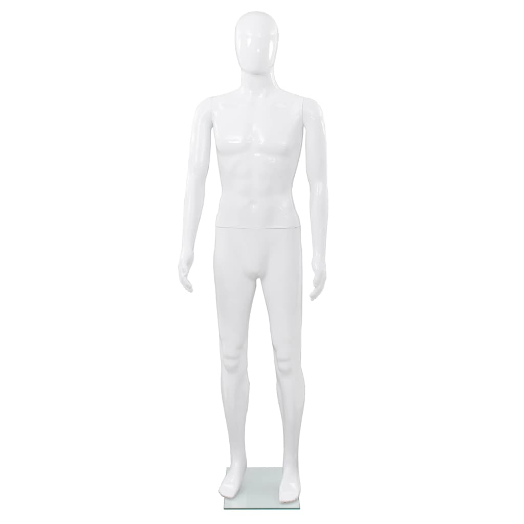 vidaXL Manequim masculino completo base vidro 185 cm branco brilhante