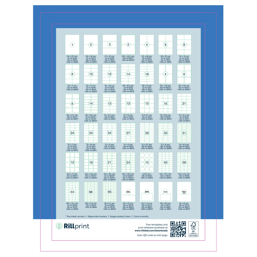 rillprint Rótulos/etiquetas autocolantes 105x42,4mm 1000 folhas branco