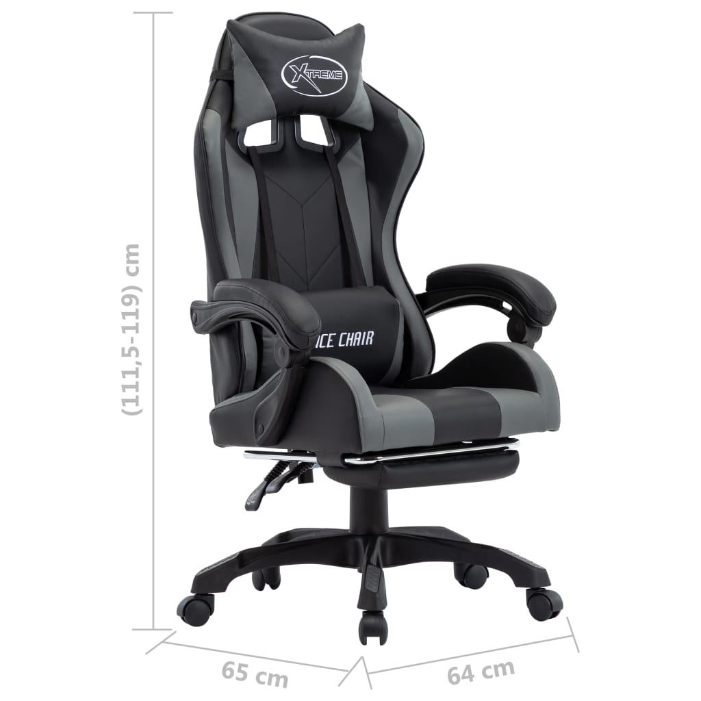 vidaXL Cadeira estilo corrida c/ apoio pés couro artif. cinzento/preto