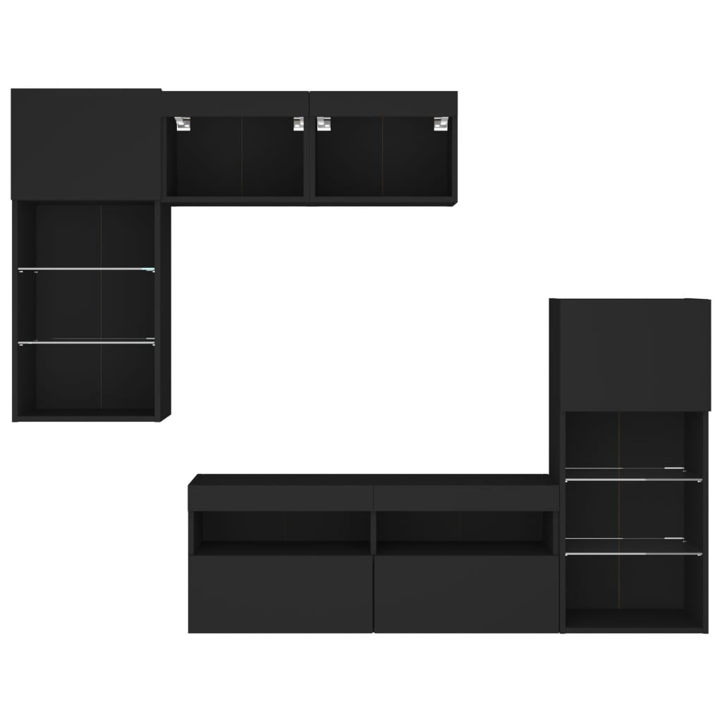 vidaXL 5 pcs móveis de parede p/ TV c/ LEDs derivados de madeira preto
