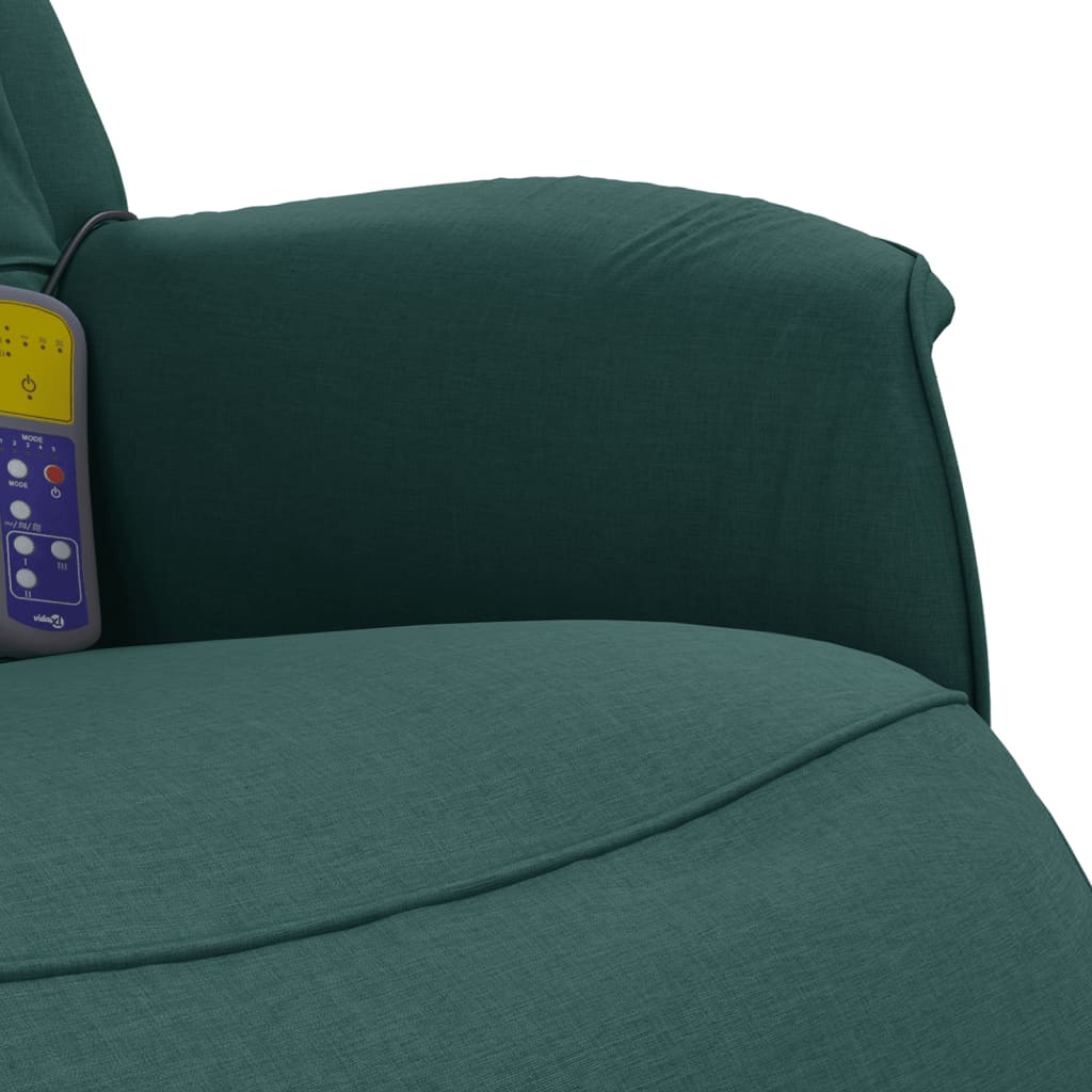 vidaXL Cadeira massagens reclinável c/ apoio pés tecido verde-escuro