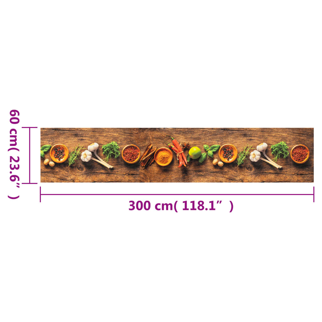 vidaXL Tapete de cozinha lavável 60x300 cm veludo padrão especiarias