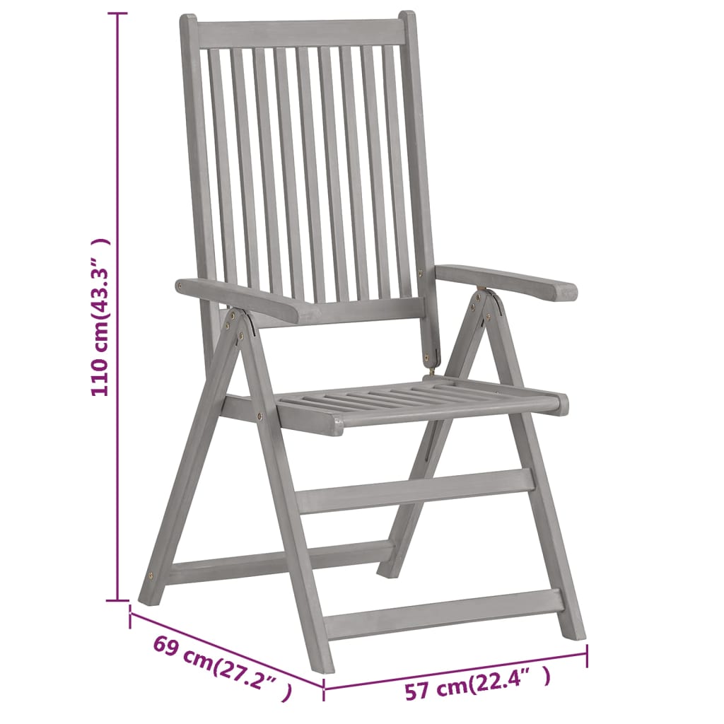 vidaXL Cadeiras de jardim reclináveis 3 pcs acácia maciça cinzento