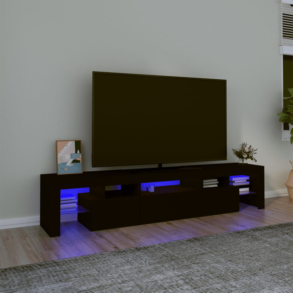vidaXL Móvel de TV com luzes LED 200x36,5x40 cm preto