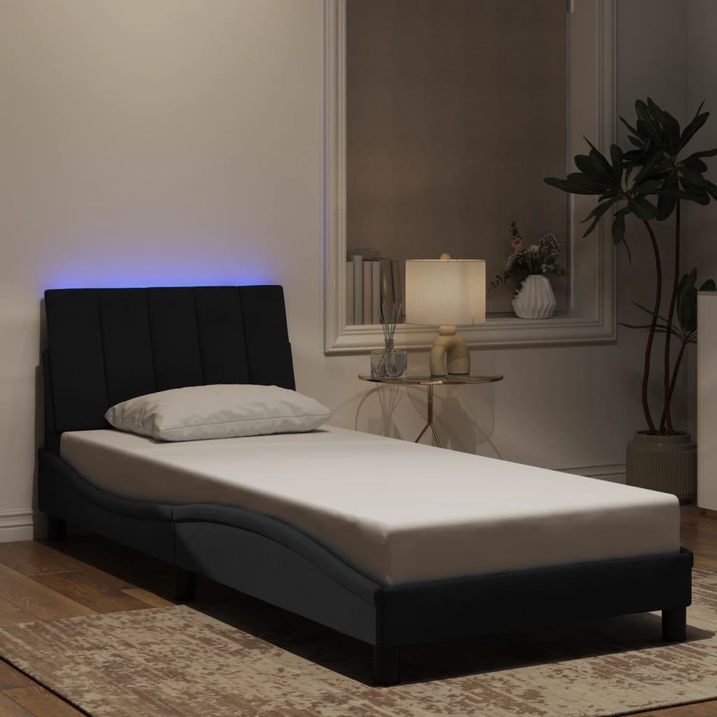 vidaXL Estrutura de cama c/ luzes LED 90x200 cm veludo preto