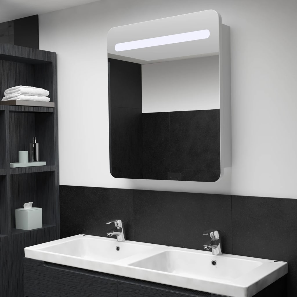 vidaXL Armário espelhado para casa de banho com LED 68x9x80 cm