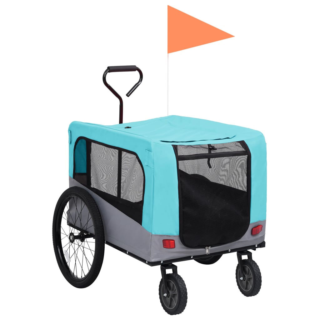 vidaXL Reboque bicicletas/carrinho para animais 2-em-1 azul/cinza