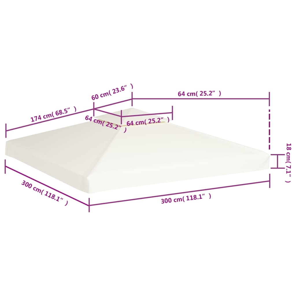 vidaXL Cobertura de substituição p/ gazebo 310 g/m² branco nata 3x3 m