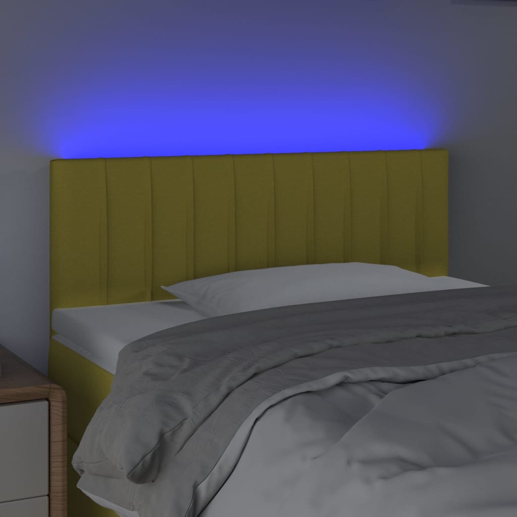 vidaXL Cabeceira de cama c/ luzes LED tecido 80x5x78/88 cm verde