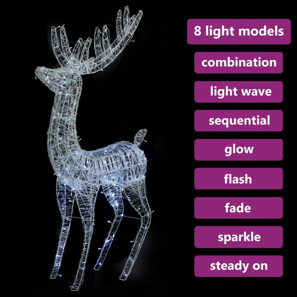 vidaXL Rena de Natal XXL 250 luzes LED 180 cm acrílico branco frio