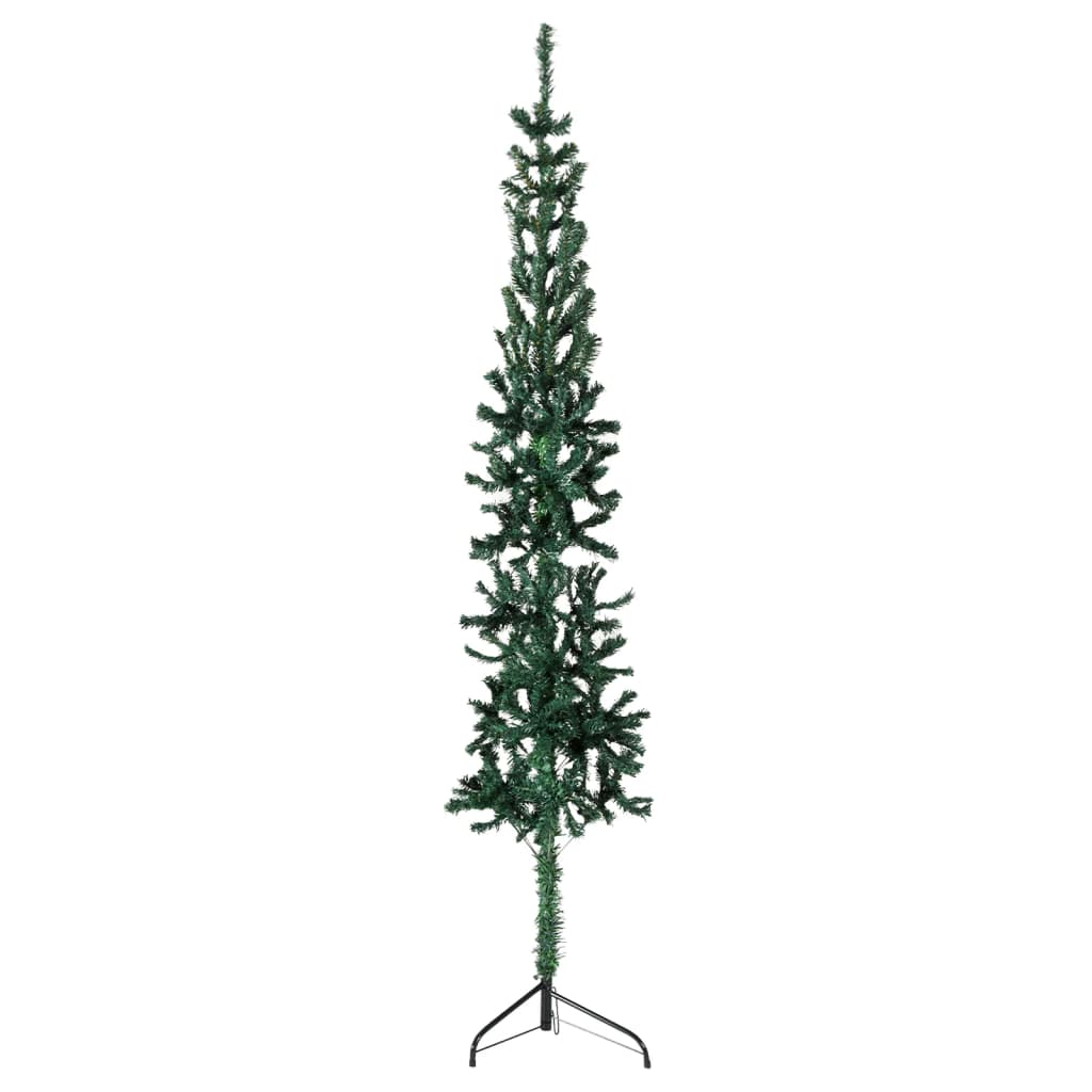 vidaXL Meia árvore de Natal fina com suporte 210 cm verde