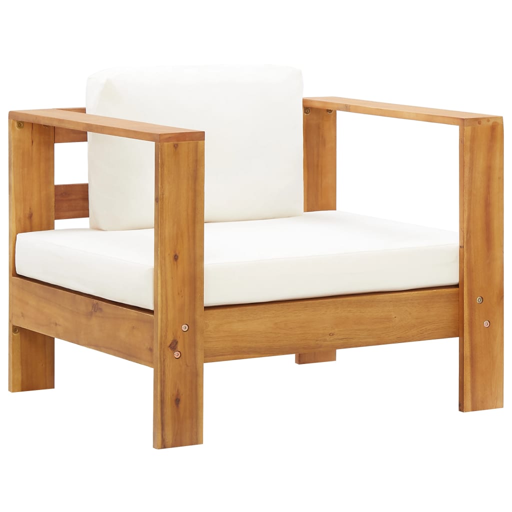vidaXL Cadeira de jardim c/ almofadão madeira acácia maciça creme
