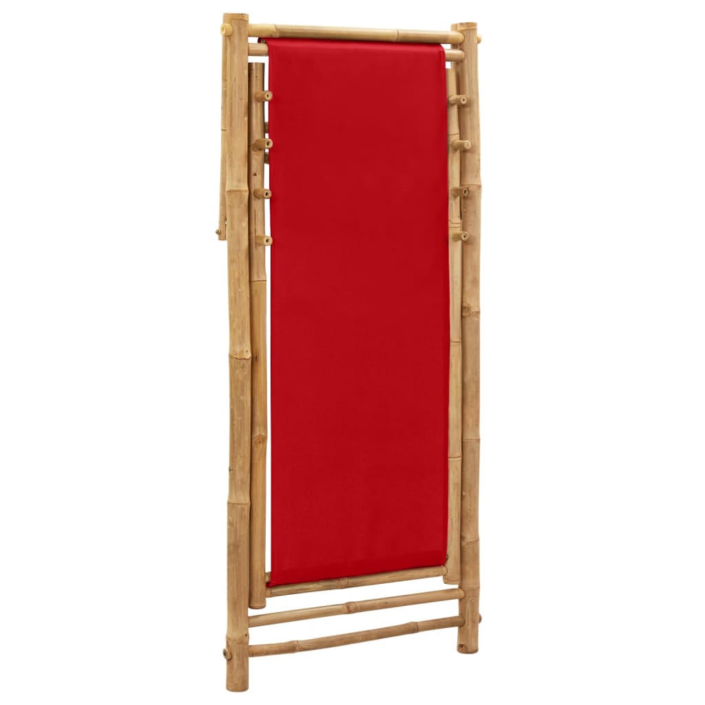 vidaXL Espreguiçadeira de bambu e lona vermelho