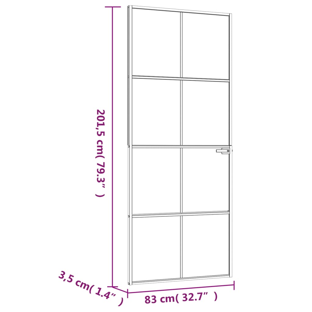 vidaXL Porta interior 83x201,5cm vidro temperado e alumínio fino preto