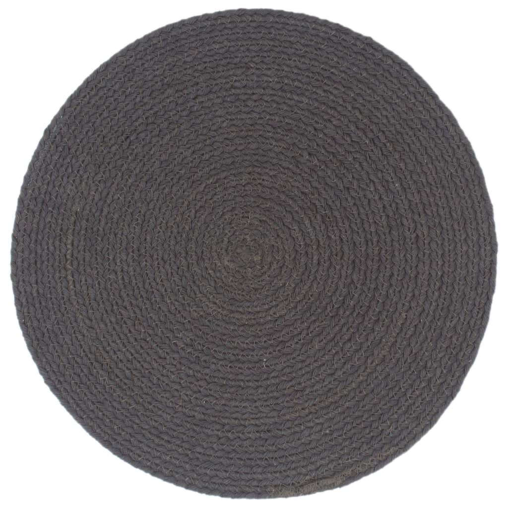 vidaXL Individuais mesa 6 pcs algodão liso 38 cm redondo cinza-escuro