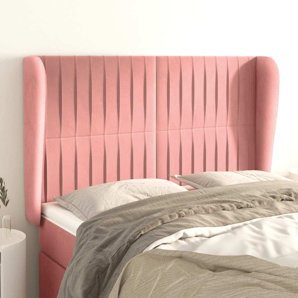 vidaXL Cabeceira de cama c/ abas veludo 147x23x118/128 cm rosa