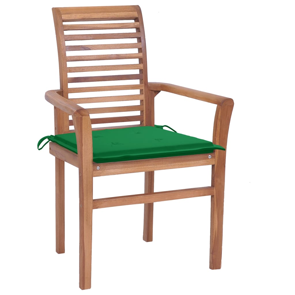 vidaXL Cadeiras de jantar c/ almofadões verdes 6 pcs teca maciça