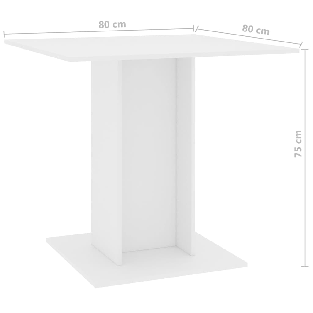 vidaXL Mesa de jantar 80x80x75 cm contraplacado branco