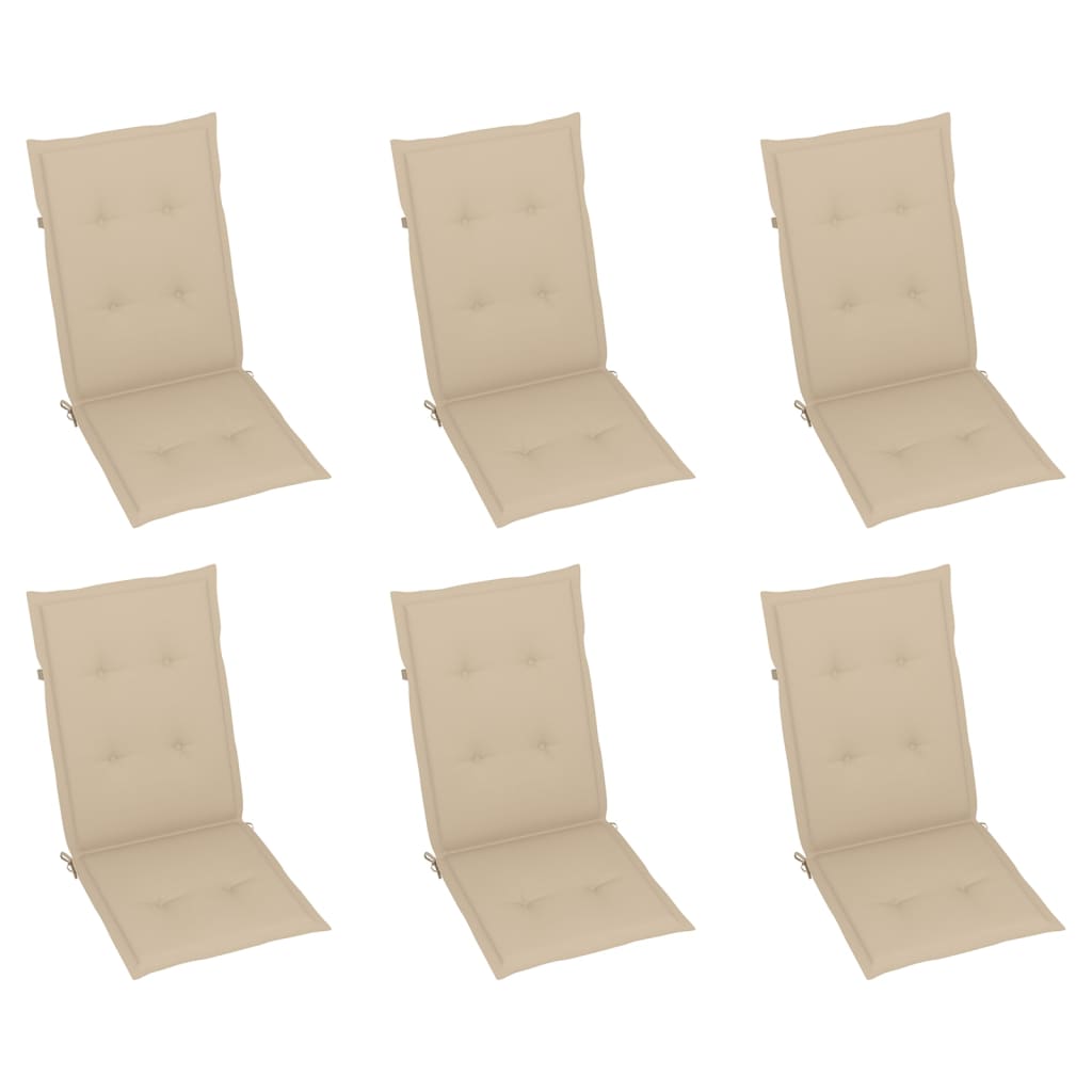 vidaXL Cadeiras de jardim reclináveis c/ almofadões 6 pcs teca maciça