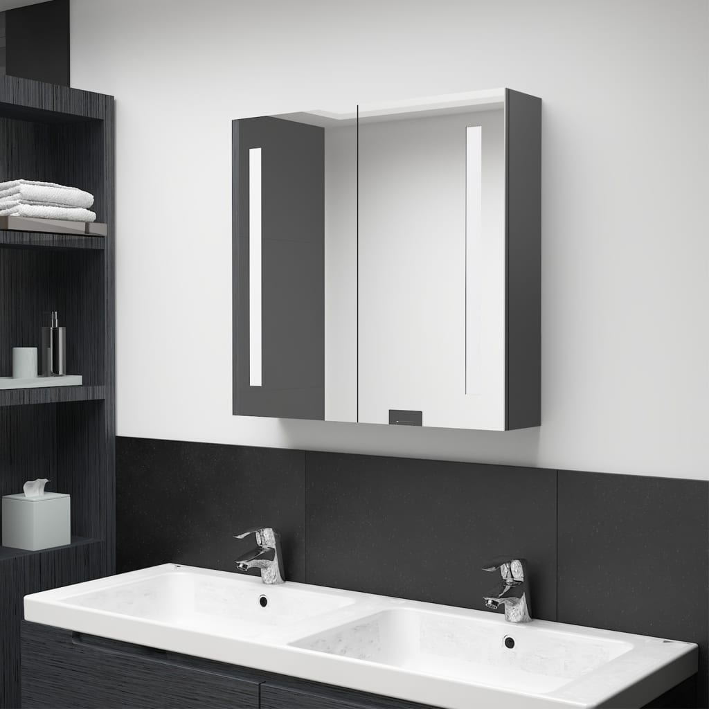 vidaXL Armário espelhado p/ casa de banho LED 62x14x60 cm cinzento