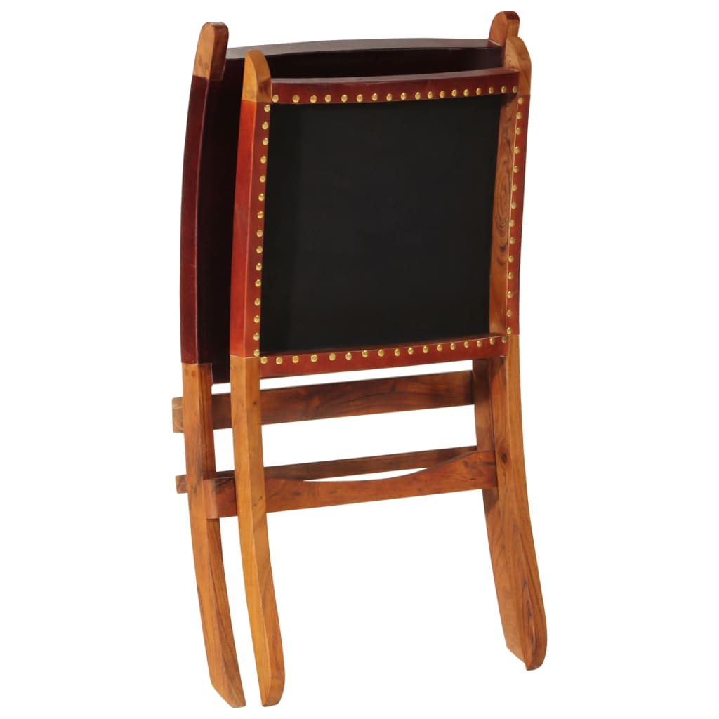 vidaXL Cadeira de descanso dobrável couro genuíno castanho-escuro
